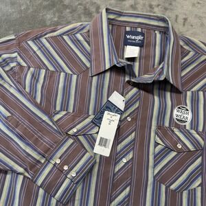 Wrangler Western Shirt Striped Pearl Snap Long‎ Sleeve Cowboy Workwear 20X35